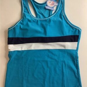 Blue and White One Piece Swimwear with Color-Block Design